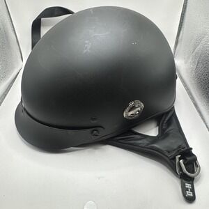 Harley Davidson MD 57-58 cm‎ Matte Black Skull Logo Half Helmet Leather Straps